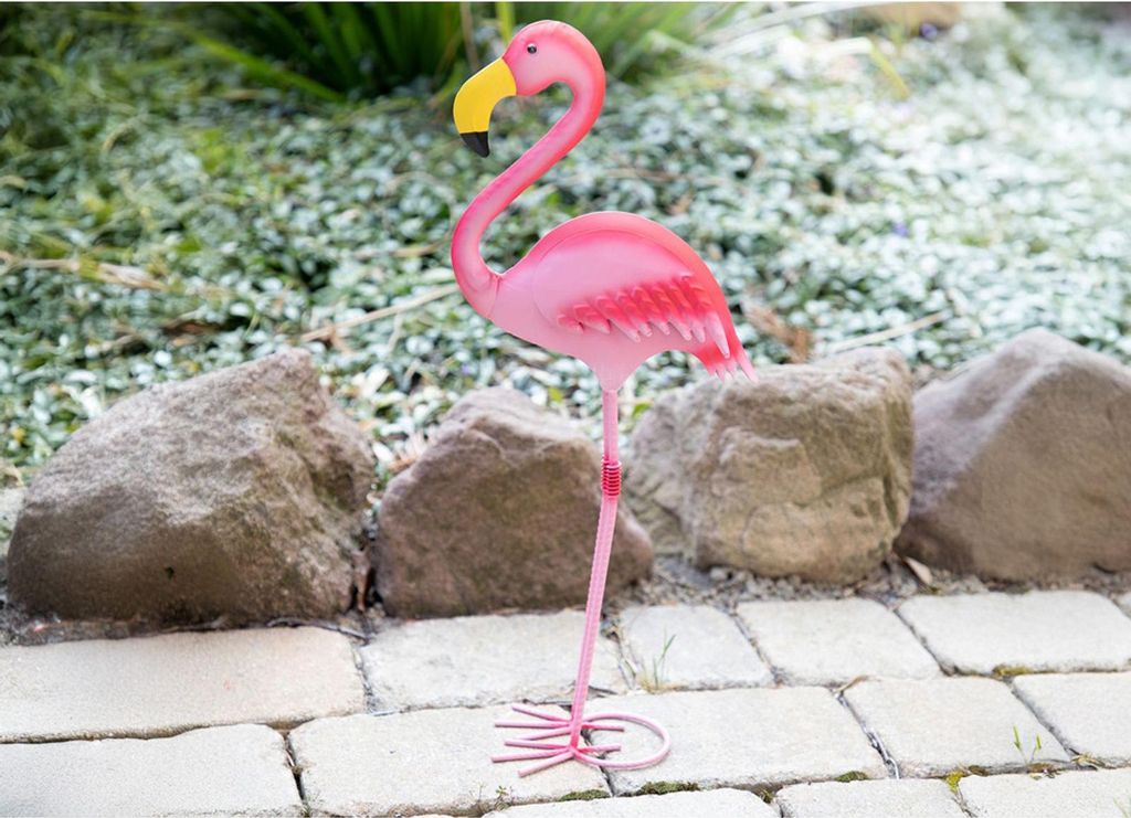 Deko Flamingo Metallvogel ca 20x3x49cm | Dekorative Figur für Garten Balkon und Wohnzimmer