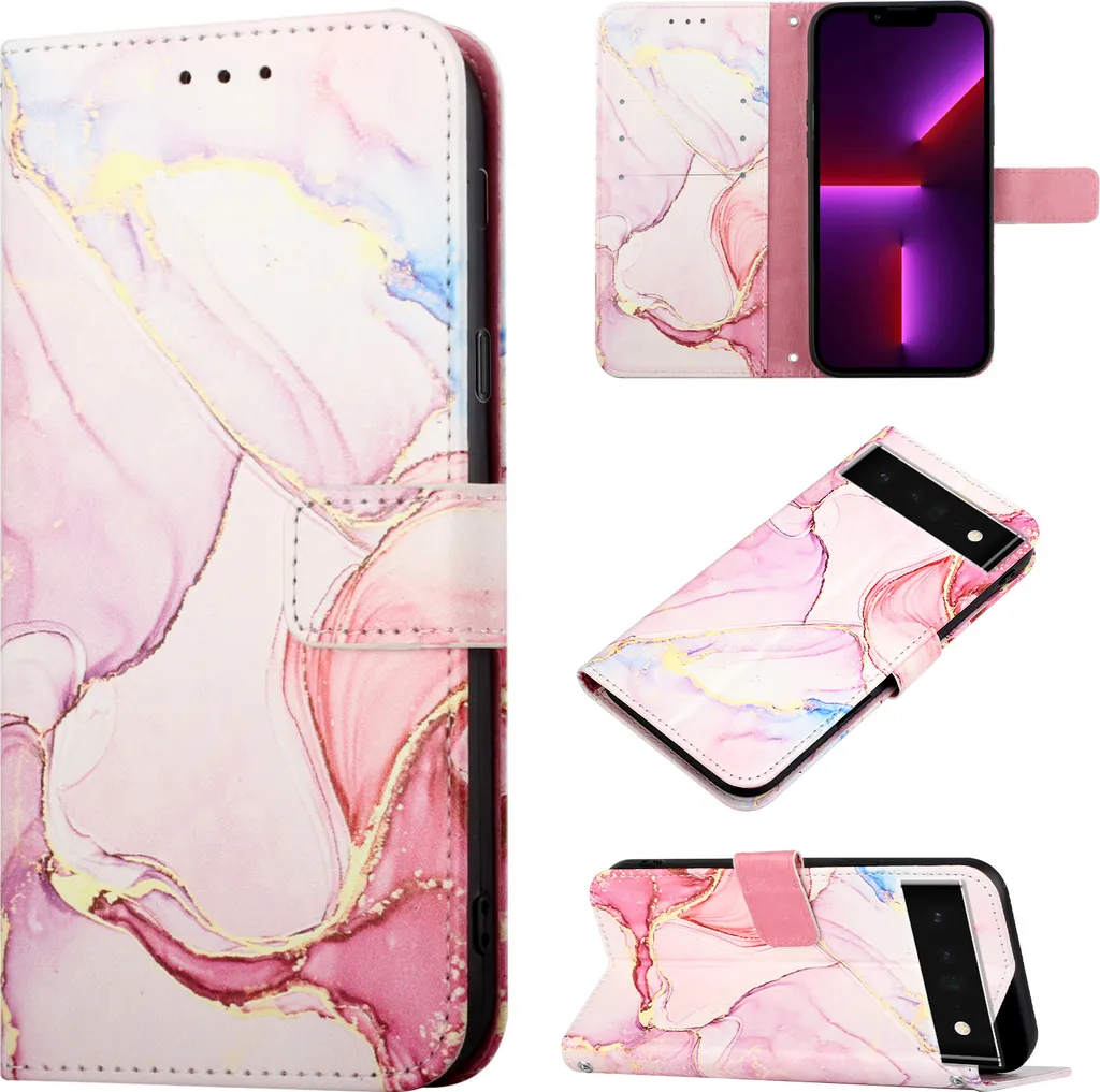 Cover Portafoglio In PU Pelle Per Google Pixel 6 Con Disegno Lupo E Meteora - Custodia A Libro Magnetica Con 3 Slot Carte, Supporto E Antiurto - 3