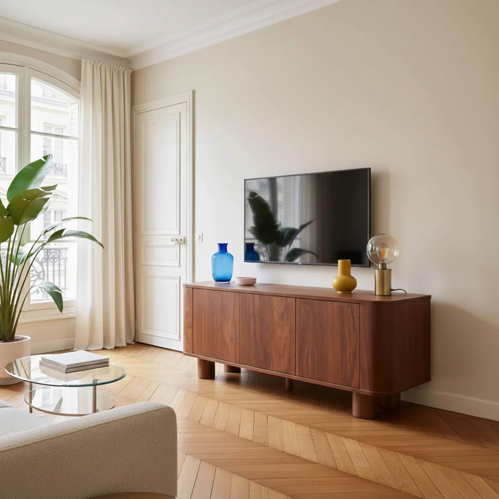 Meuble TV Gain de Place 3 Portes L120 cm Bois Foncé Dario Oviala