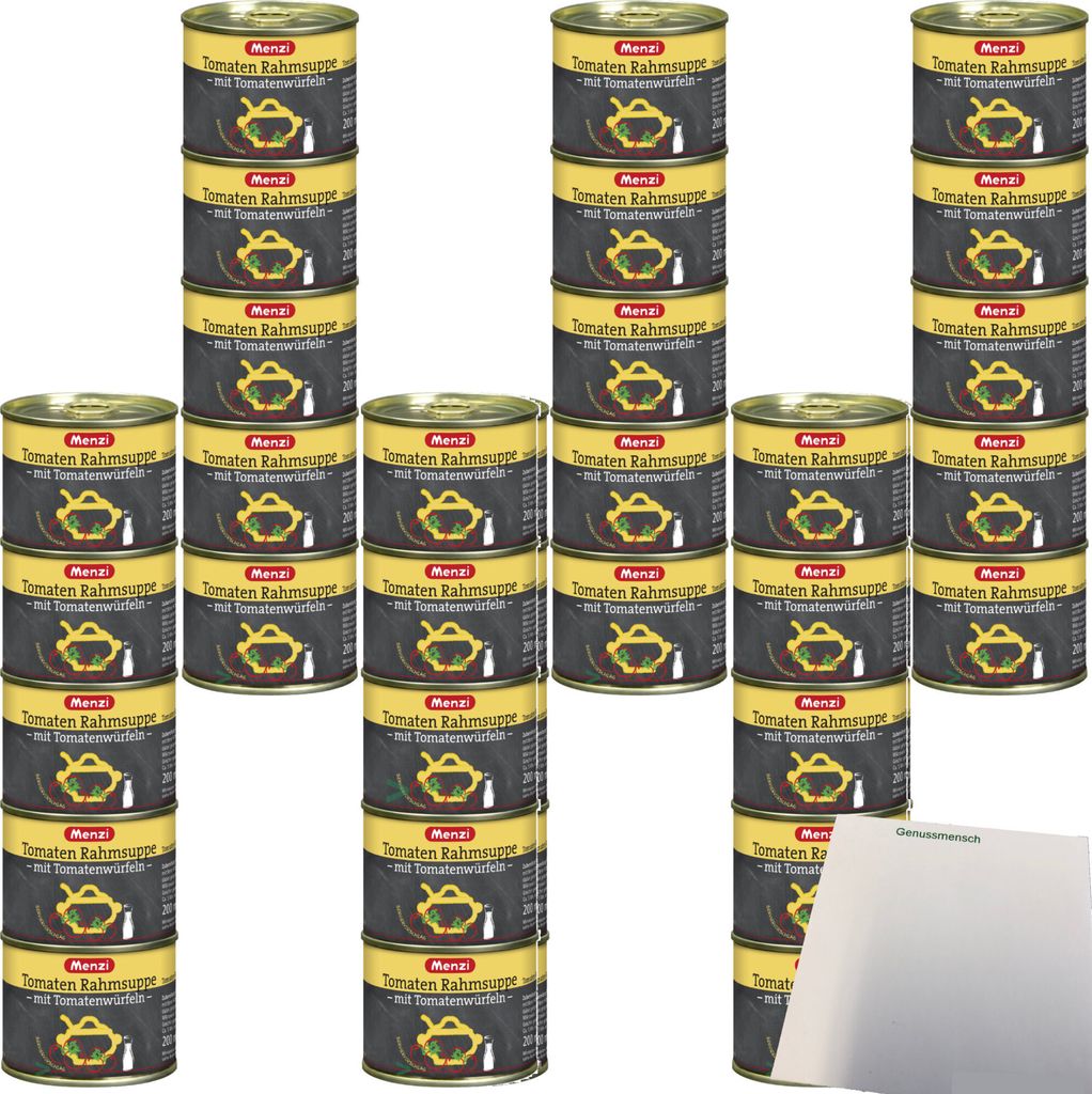 Menzi Tomaten Rahmsuppe mit Tomatenwürfeln 6er Pack (30x200ml Dose) + usy Block