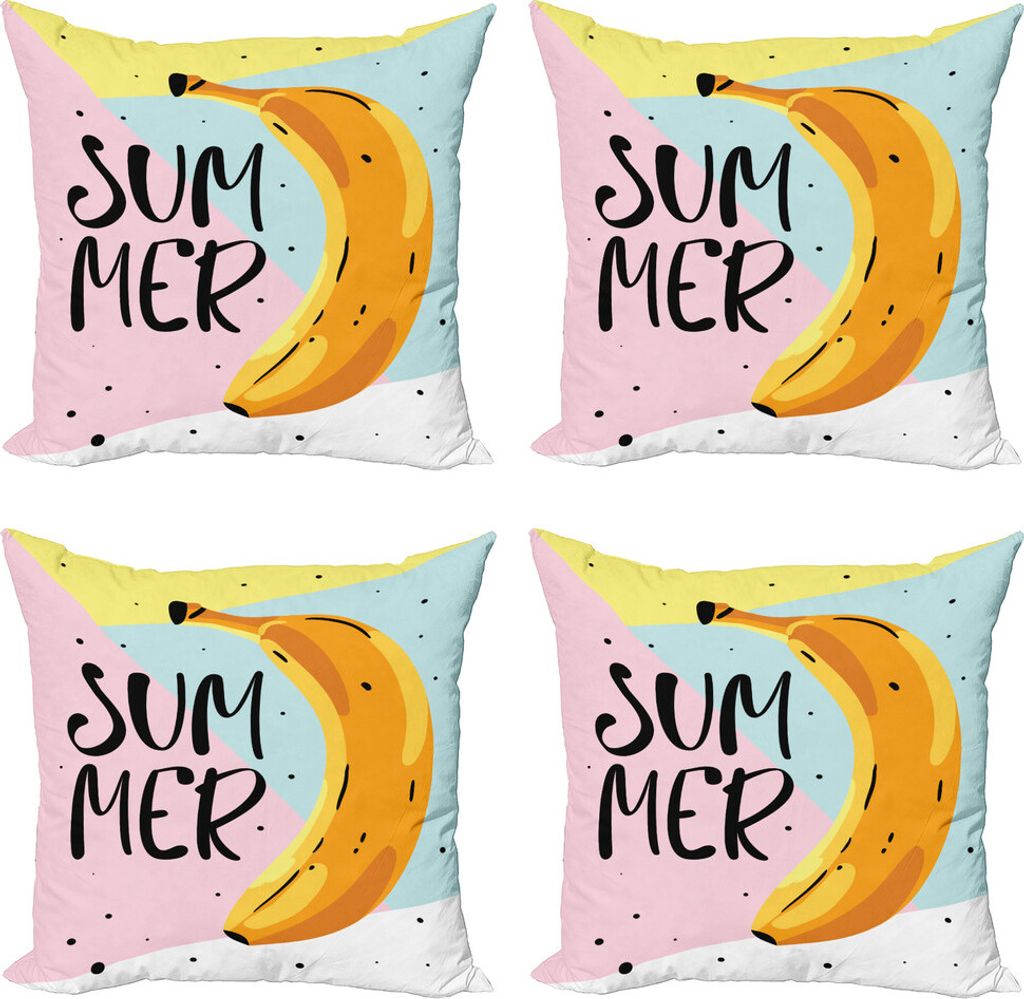 ABAKUHAUS Sommer Kissenbezug Set (4 Stück), Banana auf Pastell Geometric, Moderner Doppelseitiger Digitaldruck, 45 cm x 45 cm, Mehrfarbig