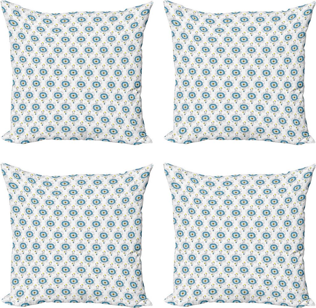 ABAKUHAUS Tätowieren Kissenbezug Set (4 Stück), Aquarelle von Kompass-Reisen, Moderner Doppelseitiger Digitaldruck, 60 cm x 60 cm, Blau-Schwarz-Gelb
