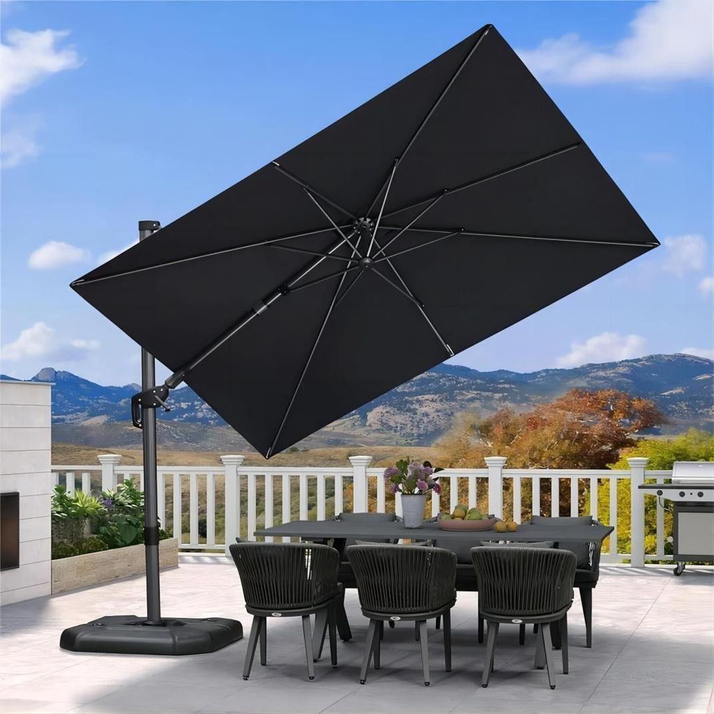 PURPLE LEAF Sonnenschirm Twist 300 cm x 200 cm, Kippbar Ampelschirm, Gestell Aluminium, Beidseitig Axial Schwenken, Gartenschirm mit Kurbel, Grau