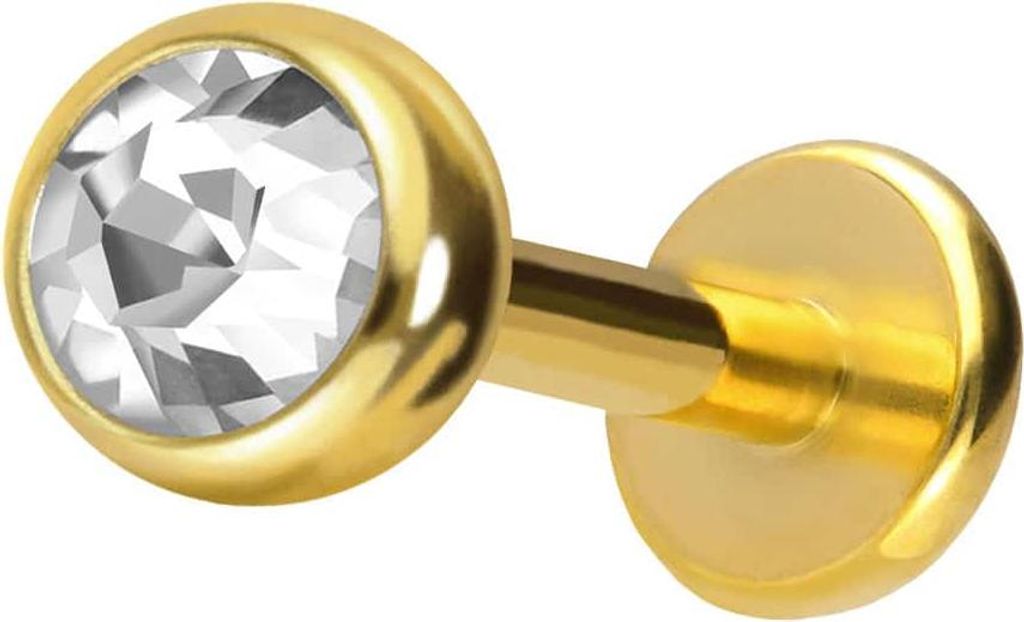 Ohrpiercing, Nasenpiercing Titan Labret mit Push Fit KRISTALL Gold Stablänge: 7mm + Stabstärke: 1,2mm + Kugelgröße: 4mm