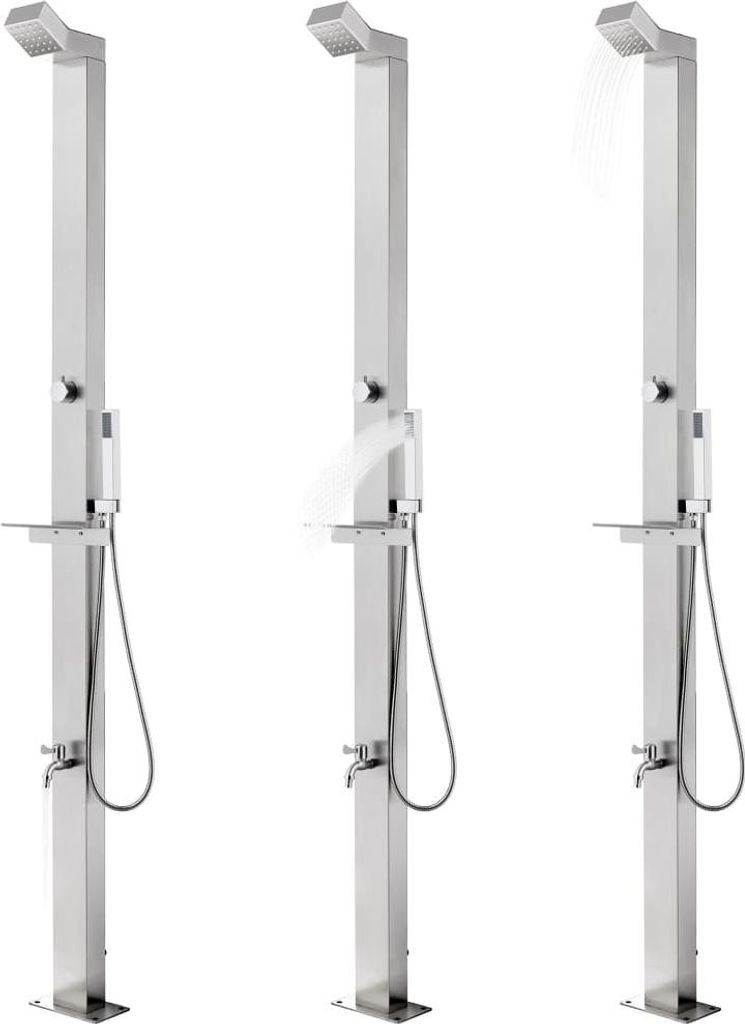 vidaXL Gartendusche mit Grauer Bodenplatte 225 cm Edelstahl