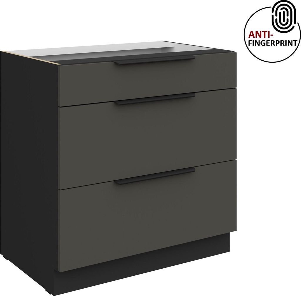 Küchen Unterschrank 80 cm Küche ARIA Graphite ultra matt + Schwarz matt, hochwertige Fronten mit Anti Fingerprint Beschichtung, Soft-Close Küche...