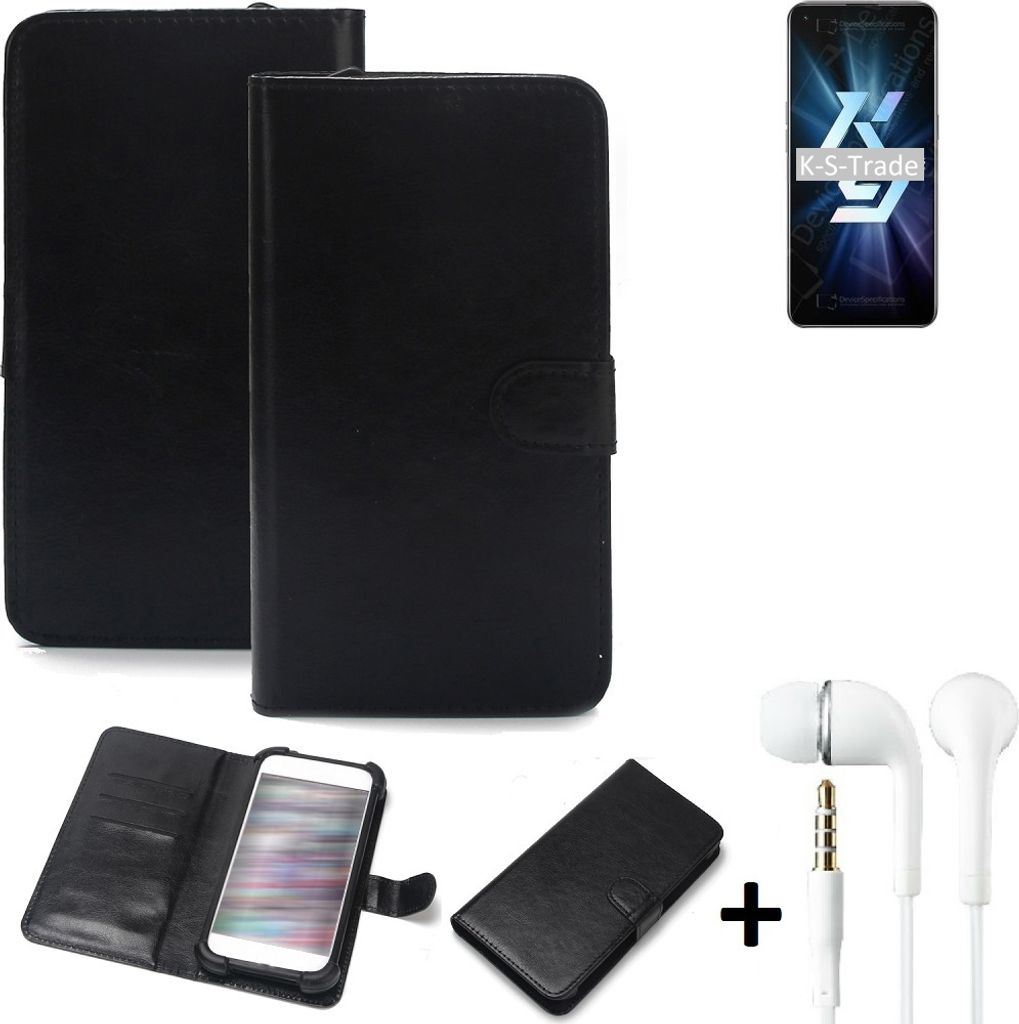 K-S-Trade Wallet Case Handyhülle kompatibel mit Oppo K9 5G Schutzhülle Flip cover Flipstyle Tasche Hülle Flipcover Slim Bumper schwarz + in ear