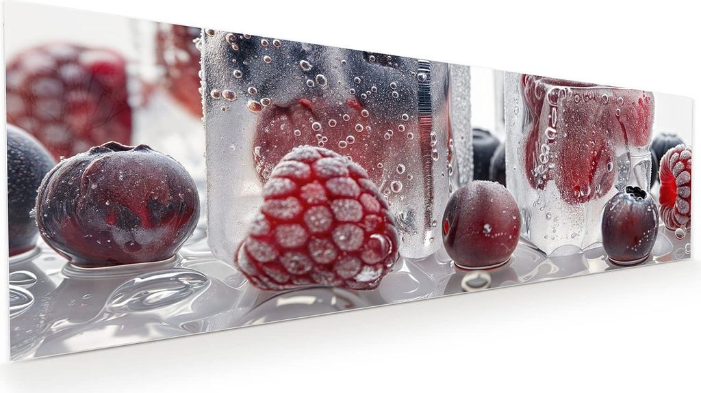 Glasbild 120x40cm in XXL für Wohnzimmer, Schlafzimmer Motiv Gefrorene Beeren