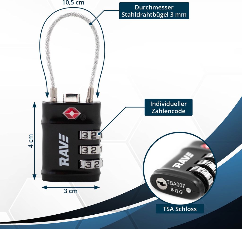 RAVE TSA Kofferschloss, Vorhängeschloss mit Produktbild 5