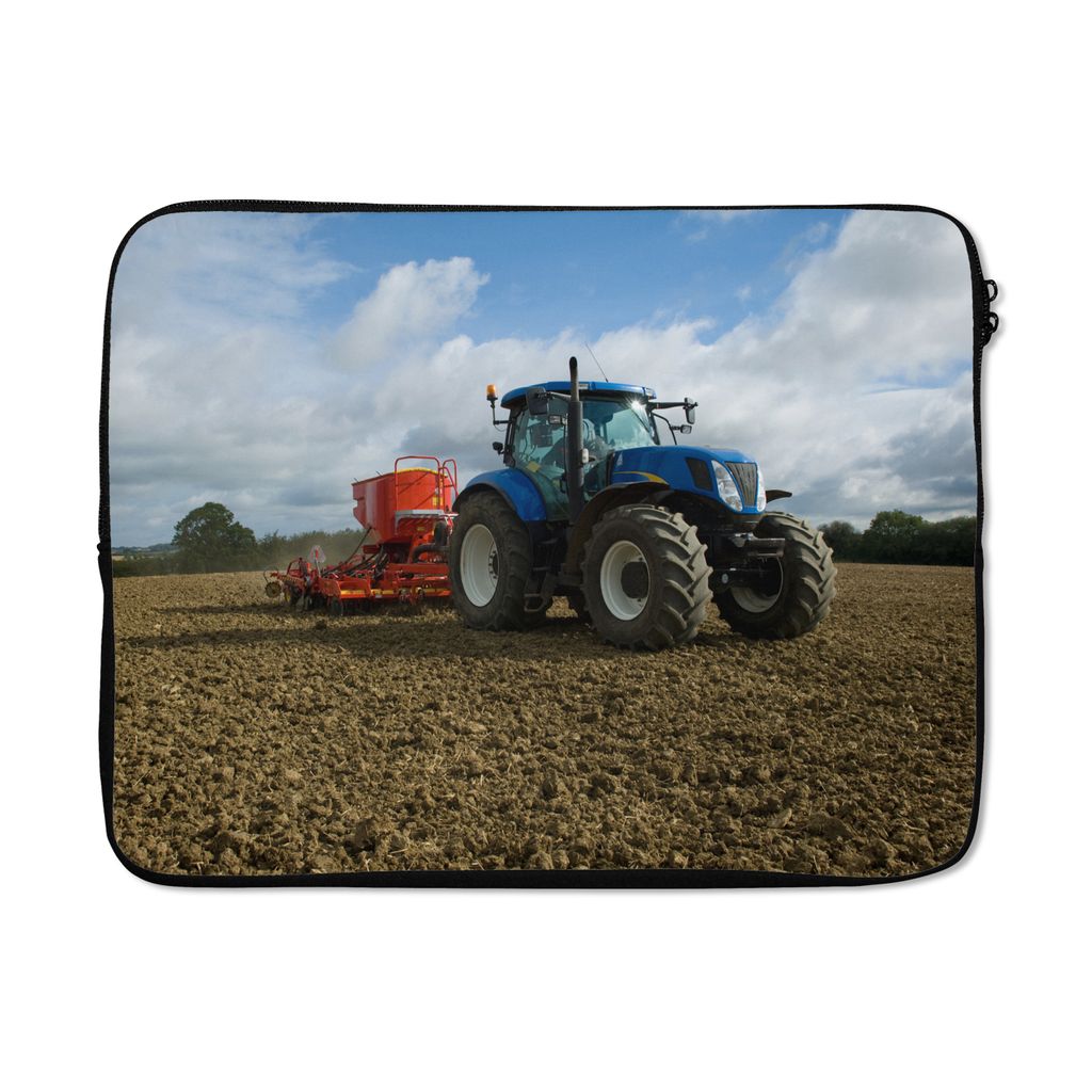 MuchoWow Laptop Hülle 17 Zoll Laptoptasche Traktor - Blau - Landleben - Wolken - Zipper - Schutzabdeckung