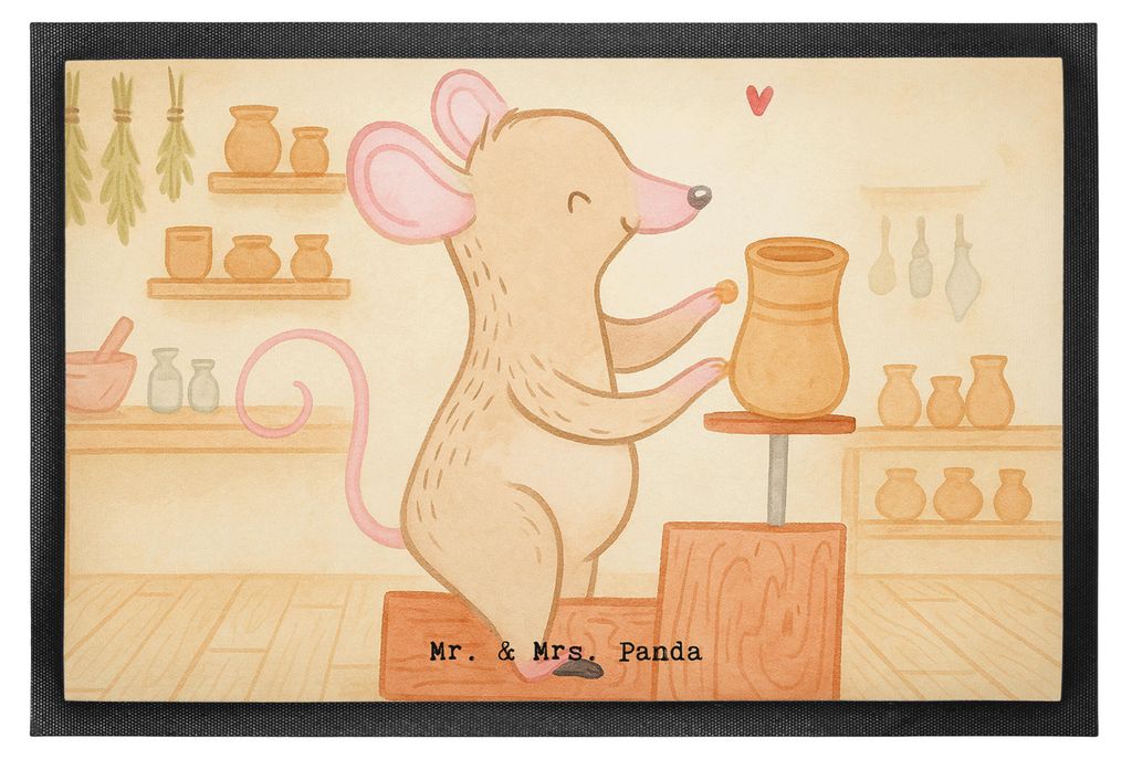 Mr. & Mrs. Panda Türmatte Maus Töpfern Design 60 x 90 cm - Weiß - Geschenk, Töpferkurs, Bodenvorleger, Schmutzfänger, Fussmatte, fußmatte, Gu...