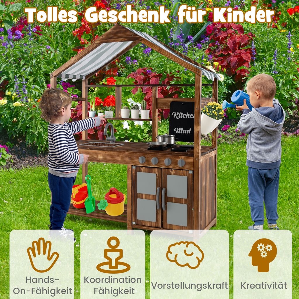 COSTWAY Kinder Matschküche, Außenküche aus Massivholz mit Produktbild 6