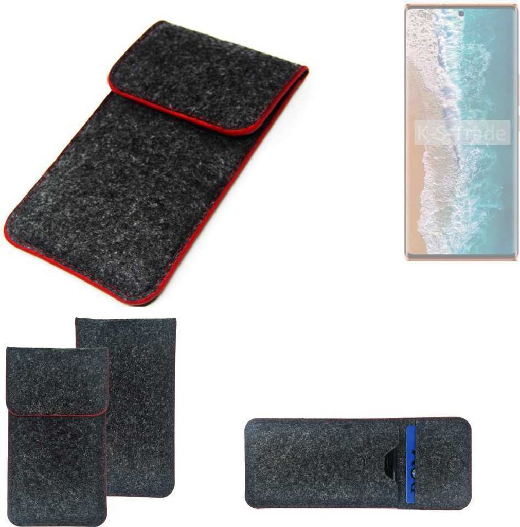 K-S-Trade Handy Schutz Hülle kompatibel mit Tecno Phantom X2 Schutzhülle Handyhülle Filztasche Pouch Tasche Case Sleeve Filzhülle dunkelgrau roter