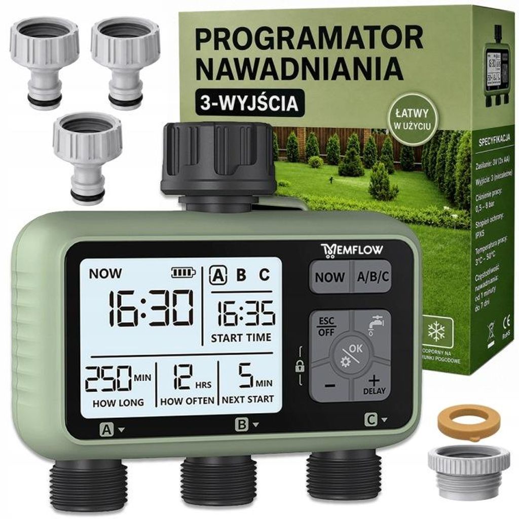 Bewässerungscomputer 3 Zonen – Automatische Zeitschaltuhr – Gartenbewässerung System – IPX5 Wasserdicht