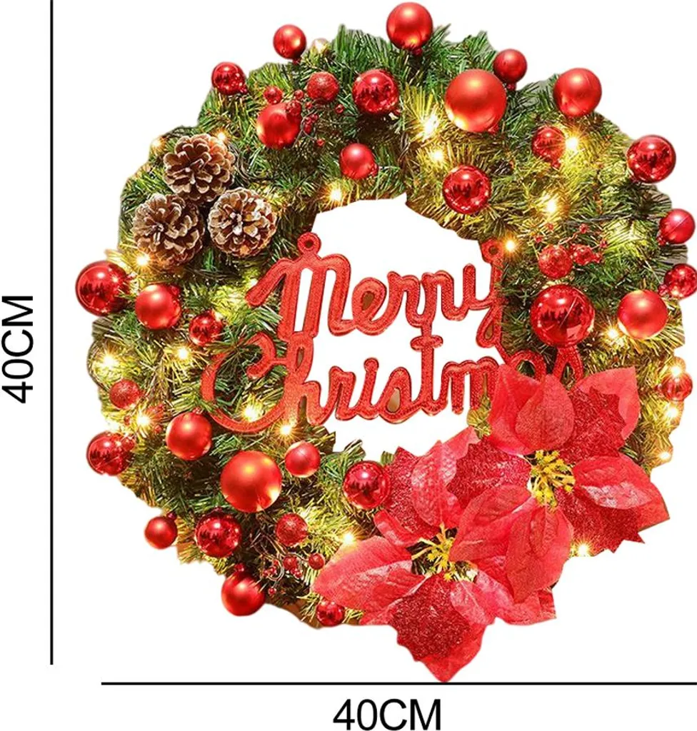 Couronne de Noël 40cm Lumineuse LED Cones de Pin Artificiels Porte Entrée