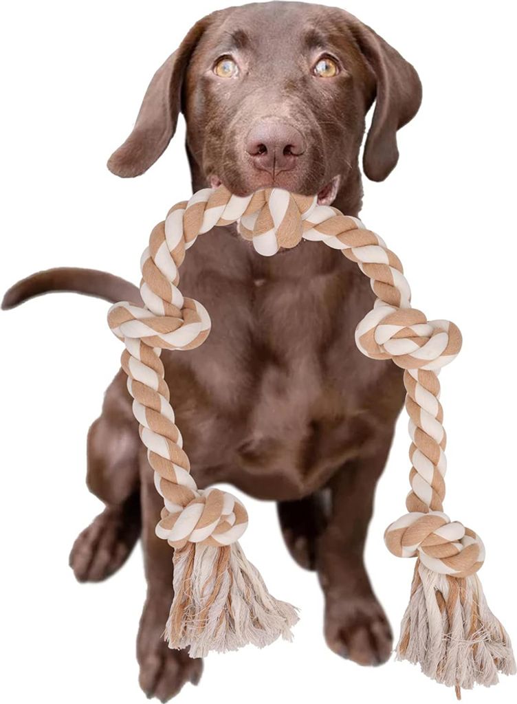 Hundespielzeug Unzerstörbares Seil für starke große Hunde, Hundeseilspielzeug, 90 cm, 5 Knoten, Seil gegen aggressives Kauen, interaktives Seil ...