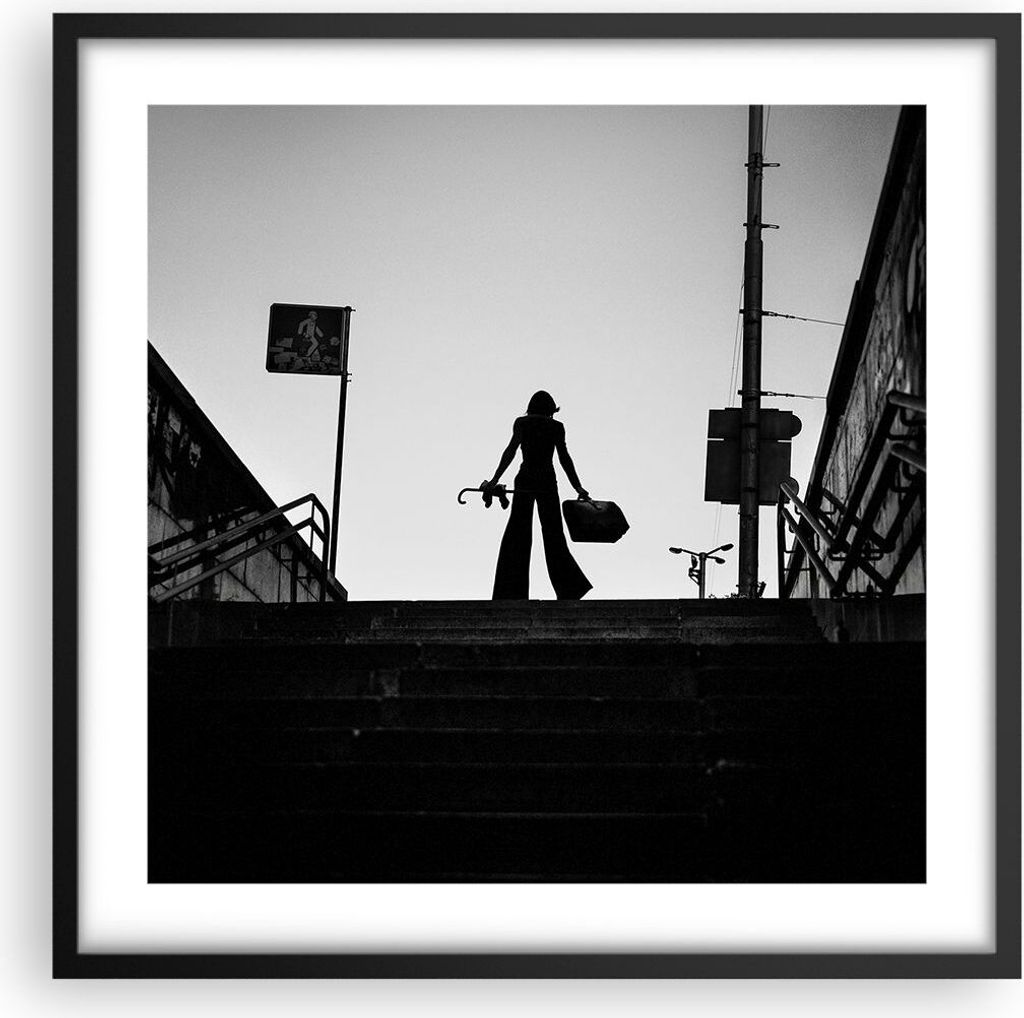 Gerahmtes Poster - Schwarzer Rahmen - Schatten Fotografie Treppen - 50x50 cm - Wand Bild - Wanddeko - Wandbilder - Kunstposter - Wandposter - Bilde...