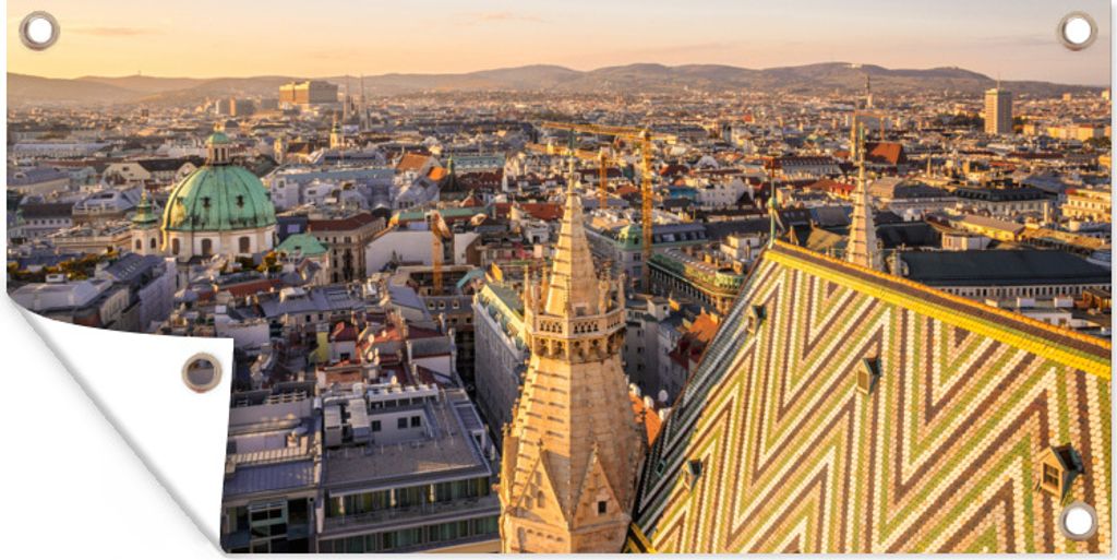 MuchoWow 160x80 cm Outdoor-Poster Gartendeko Sichtschutz Garten Poster für den Garten Stadtbild von Wien in Österreich