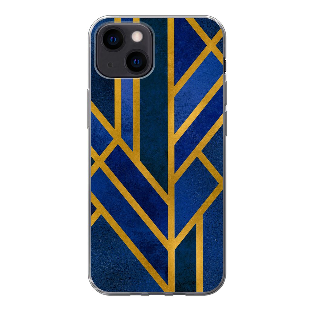 MuchoWow Handyhülle Schutzhülle Hülle für iPhone 13 mini Gold - Blau - Luxus Silikon Softcase Handy Hülle - Softcase