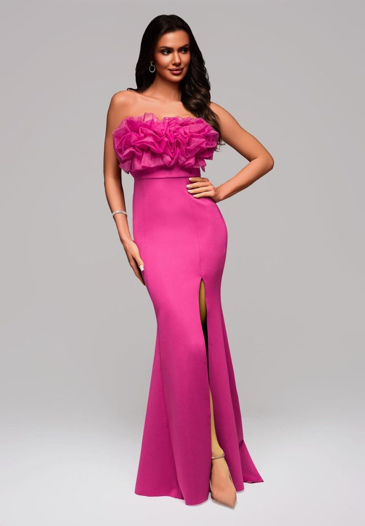 Ombre Elegantes Abendkleid mit voluminösem Rüschen fuchsia M