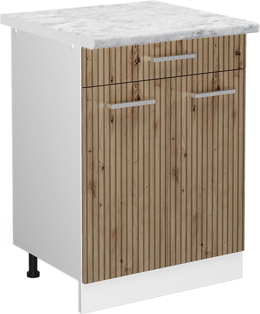 Küchenunterschrank Vicco R-Line Artisan-Eiche 60 cm mit Schublade, AP Marmor, Model 49222