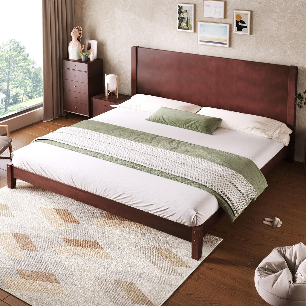 STILVORA Plattformbett 180x200 cm mit Kopfteil und Lattenrost, Bettgestell mit stabilem Rahmen, Doppelbett im modernen Design Braun