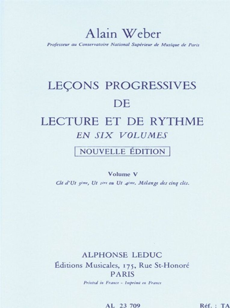 Weber A. Lecons Progr.lecture Et Rythme Vol 5:Ut 3Eme 1Ere 4Eme Ou Mel.5 Cles S/Acct