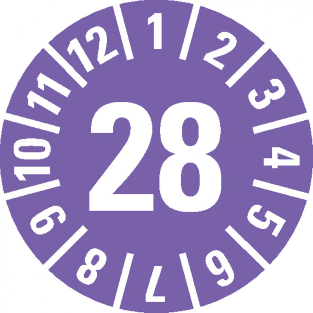Dreifke Jahresprüfplakette 28, violett, Folie, ablösbar, Ø 30mm, 500 Stk.