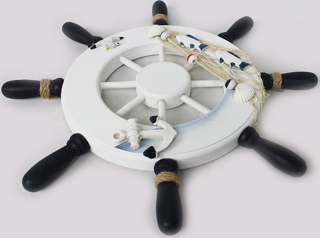 Deko Steuerrad Schiff Holz Fischernetz Muscheln Fische Maritim Deko Ø33cm