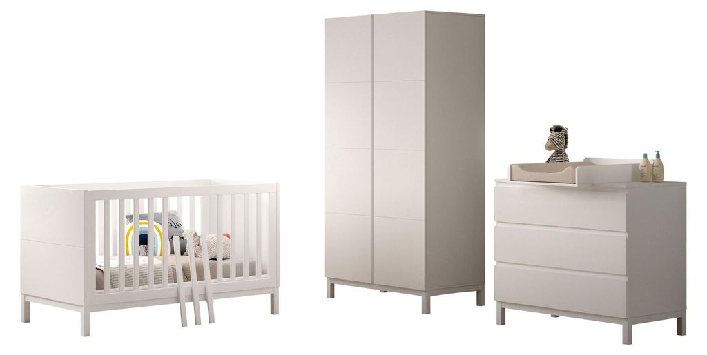 Babyzimmer Set Keely Kiefer weiß Baby-/Juniorbett Kommode Schrank