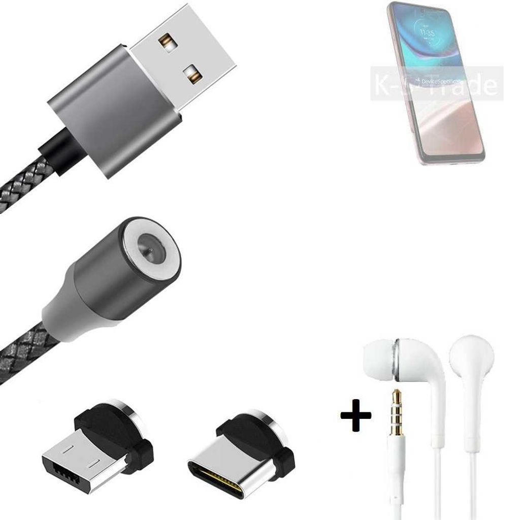 K-S-Trade Hochwertiges Magnet-Lade-kabel Sync-Kabel Daten-Kabel + Kopfhörer kompatibel mit Motorola Moto G42 mit USB-Typ-C-Anschluss und