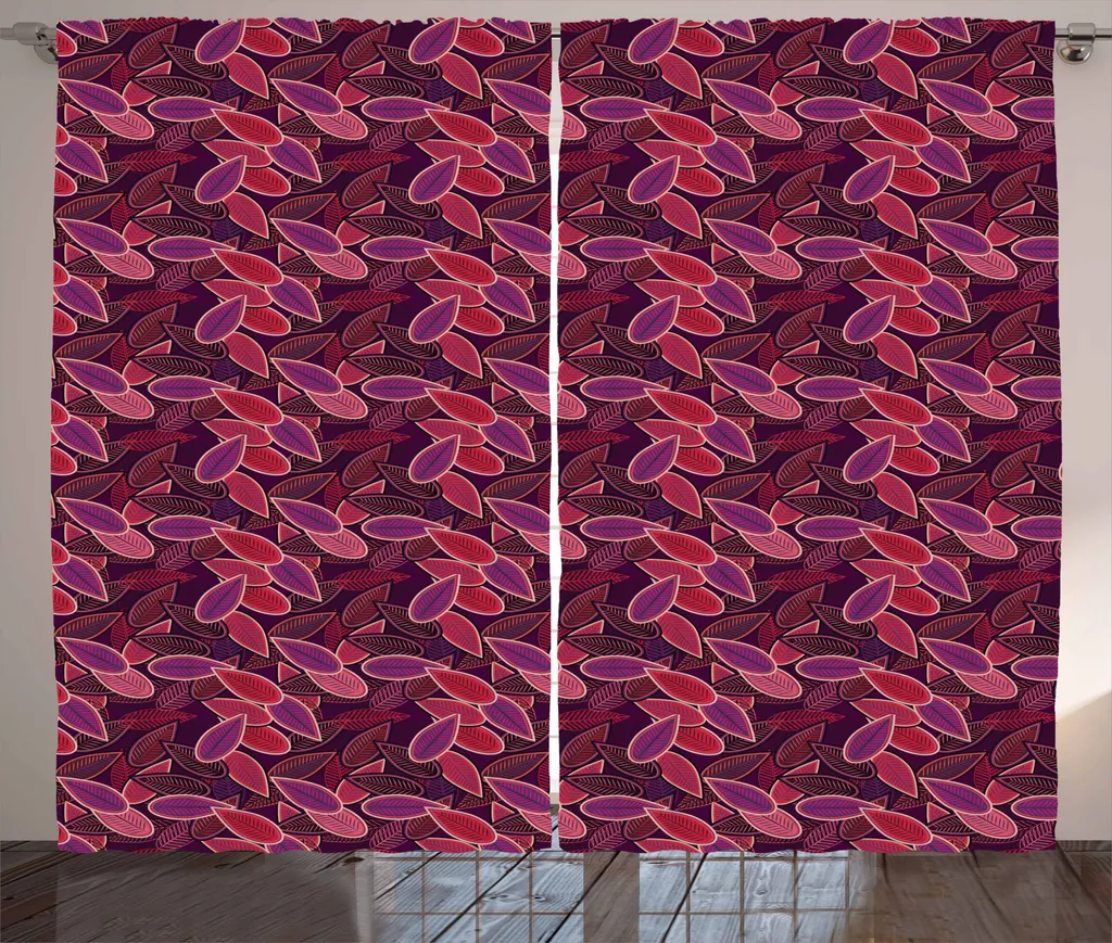 ABAKUHAUS Tenda rustica viola, motivo foglie, camera da letto, tenda con passanti e ganci, 280 x 175 cm, multicolore