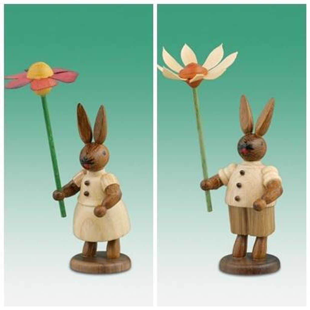 Osterdekoration Osterhasenpaar mit Blumen Höhe 7,5cm NEU