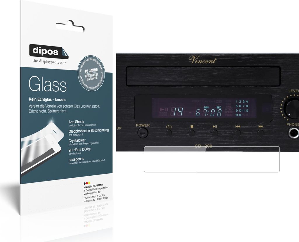 2x Schutzfolie für Vincent CD-200 - Anti-Shock 9H Folie dipos Glass Kunststoffglas