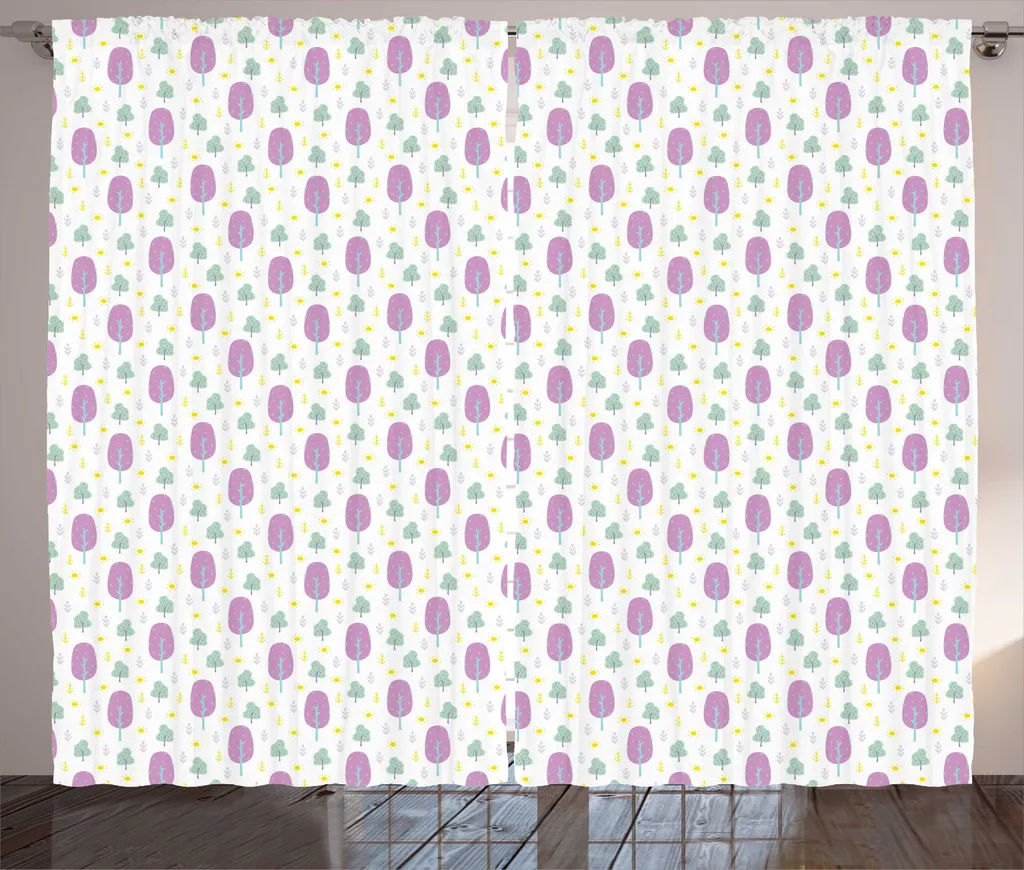 ABAKUHAUS Tenda rustica estiva, Sun con alberi e arbusti, tenda con passanti e ganci per camera da letto, 280 x 245 cm, multicolore