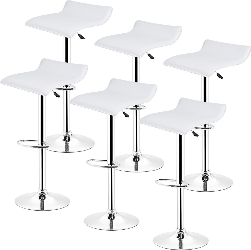 Barhocker 6er Set höhenverstellbar mit Rückenlehne und Armlehne Weiß