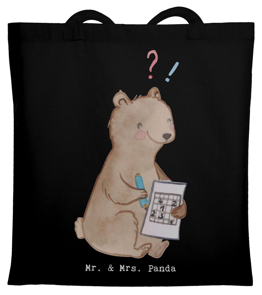 Mr. & Mrs. Panda Einkaufstüte Bär Rätsel lösen - Schwarz - Geschenk, Knobeln, festivaltasche, Gedächtnissport, Gedächtnistraining, Kreuzwortr...