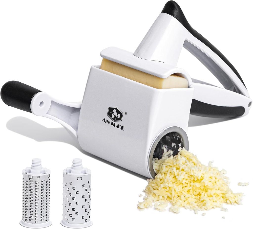 Parmesanreibe mit Kurbel 2-in-1 rotierende Käsereibe mit 2 Edelstahltrommeln, für Hartkäse Schokolade Nüsse, ergonomisch, spülmaschinenfest
