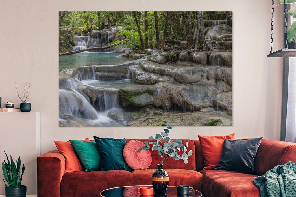 OneMillionCanvasses - Leinwandbilder - 150x100 cm, Wasserfälle im Erawan Asian National Park, Wandbilder Kunstdruck Wanddekoration