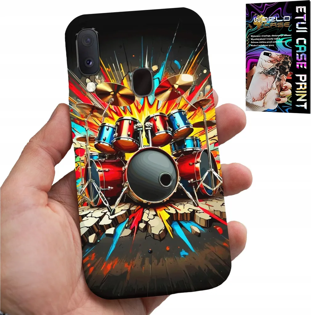 Cover Samsung A20E Motivo Batteria Rock con Film Schermo Gratis