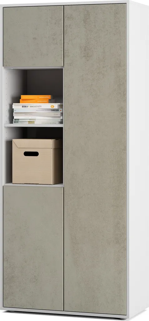 Armoire de bureau blanche système Push-to-Open et niches Amira T20