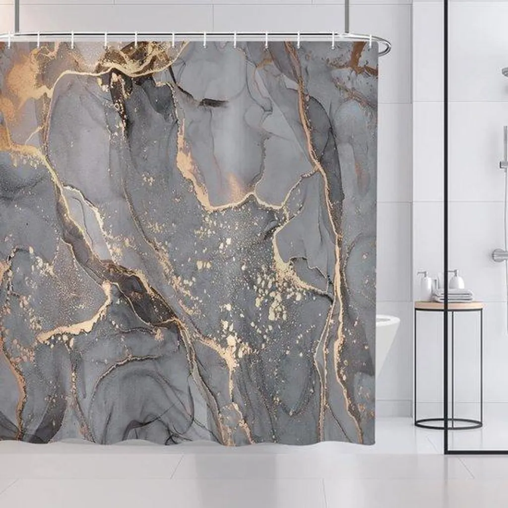 Rideau de douche textile style moderne gris 180x200 cm effet marbré