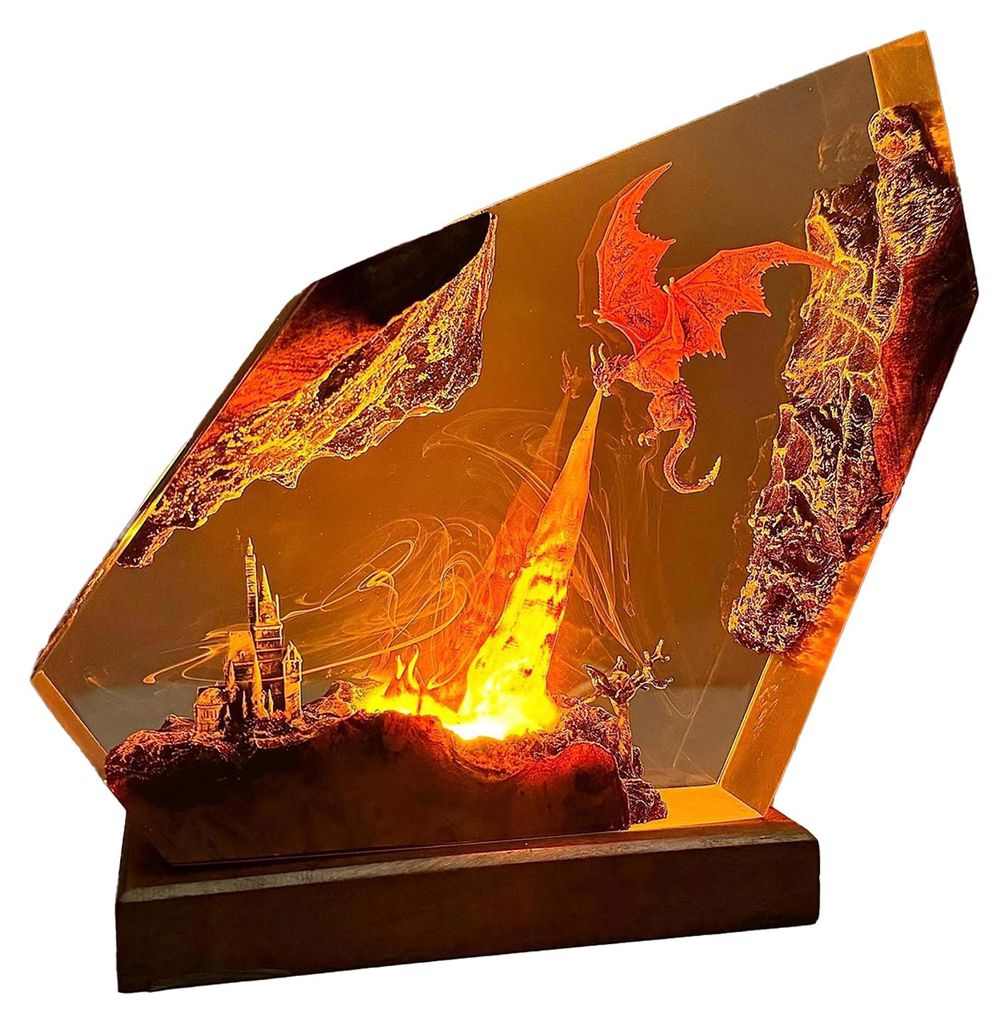 Handgefertigte Drachenlampe aus Epoxidharz, Flammen-Drachen-Nachtlicht für Wohnzimmer und Schlafzimmer, Sammlerstück, Geschenk für Sohn, Ehemann...