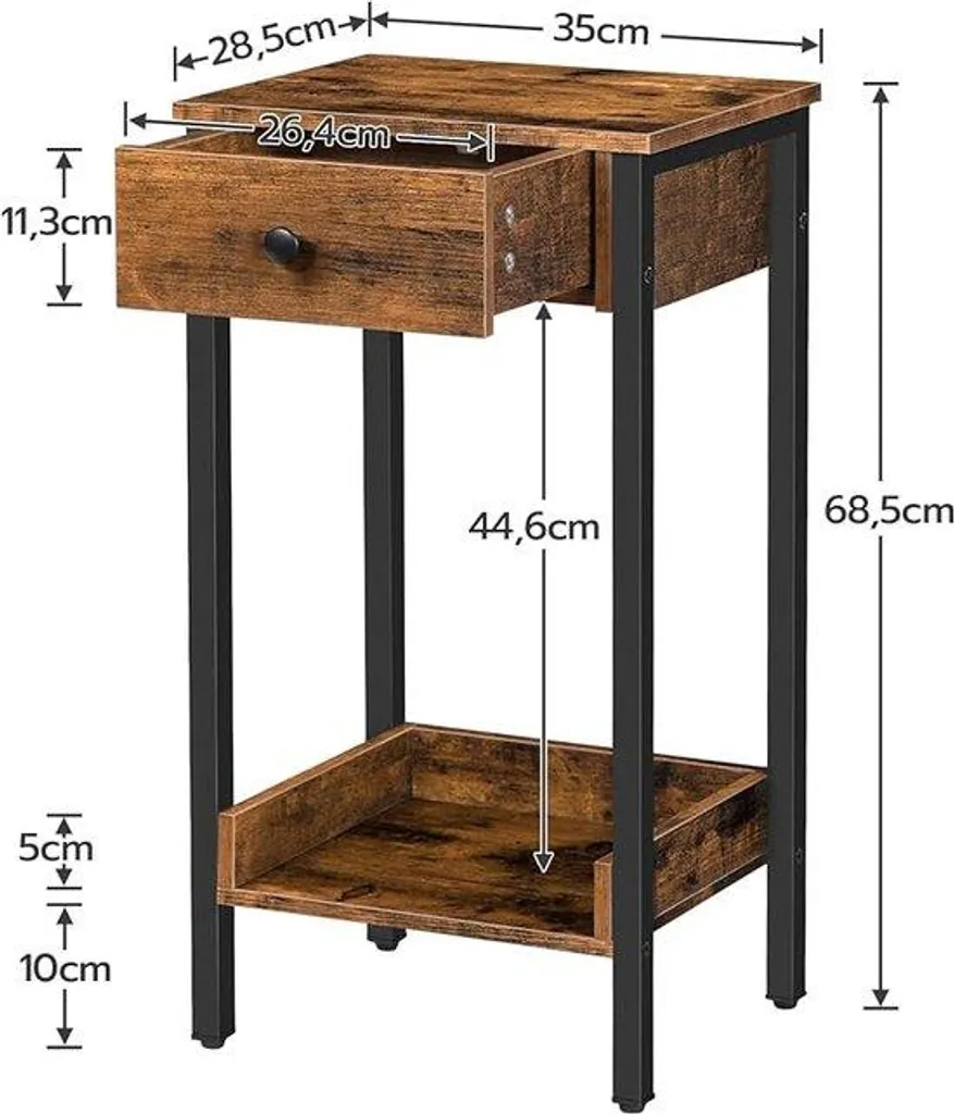 Petit chevet haut en bois brun foncé style rustique chic pour chambre