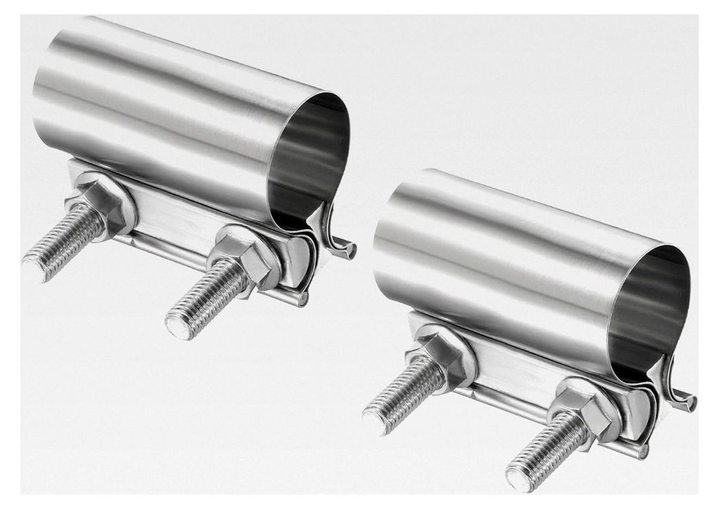 2 Stück Abgasklemme 1,77 Zoll Edelstahl Überlappungsverbindung Bandklemme für Abgasrohrverbindung mit M10x55,5 Schrauben