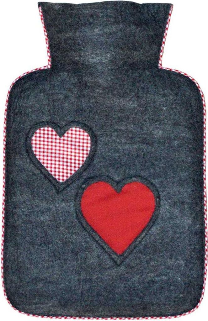 Hugo Frosch Klassik Wärmflasche 1,8 L, Filzbezug, Herzen