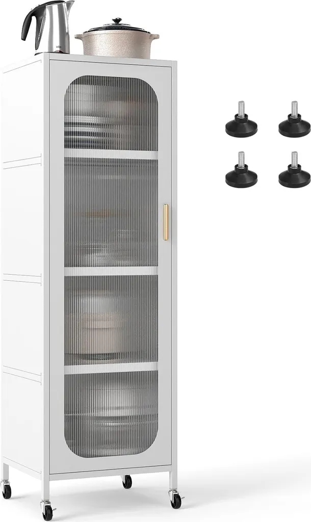 Armoire de cuisine en métal blanc 180cm, rangement modulable et robuste