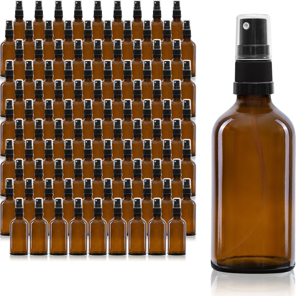 105 x 50ml Sprühflasche, Braunglas, schwarzer Zerstäuber