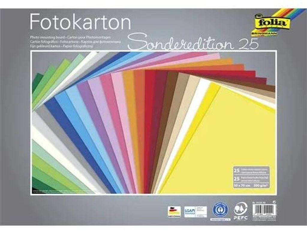 Dekoračný kartón, 2 stranný, 50x70 cm, 300 g, 25 listov, FOLIA, rôzne farby