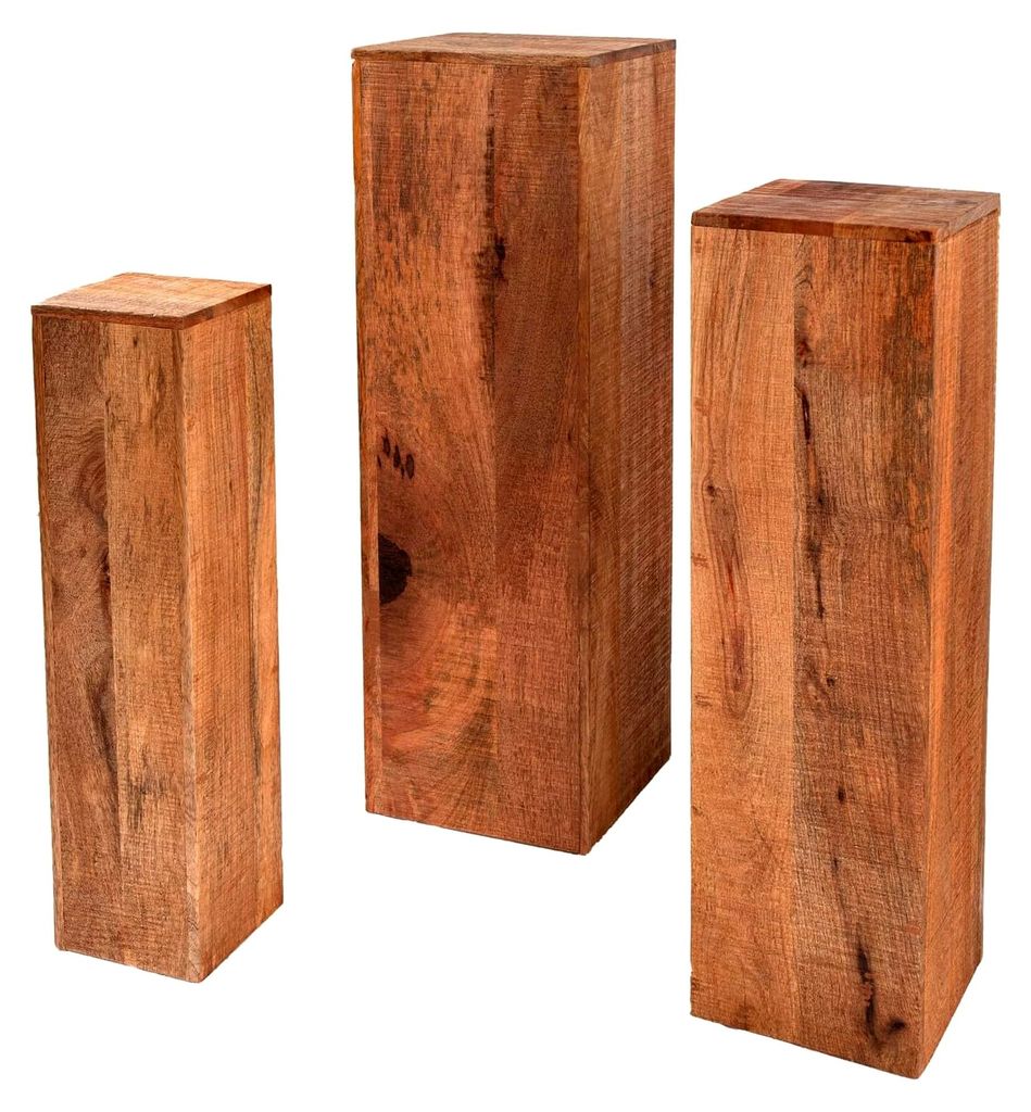 3er Set Dekosäulen 80cm aus Mangoholz